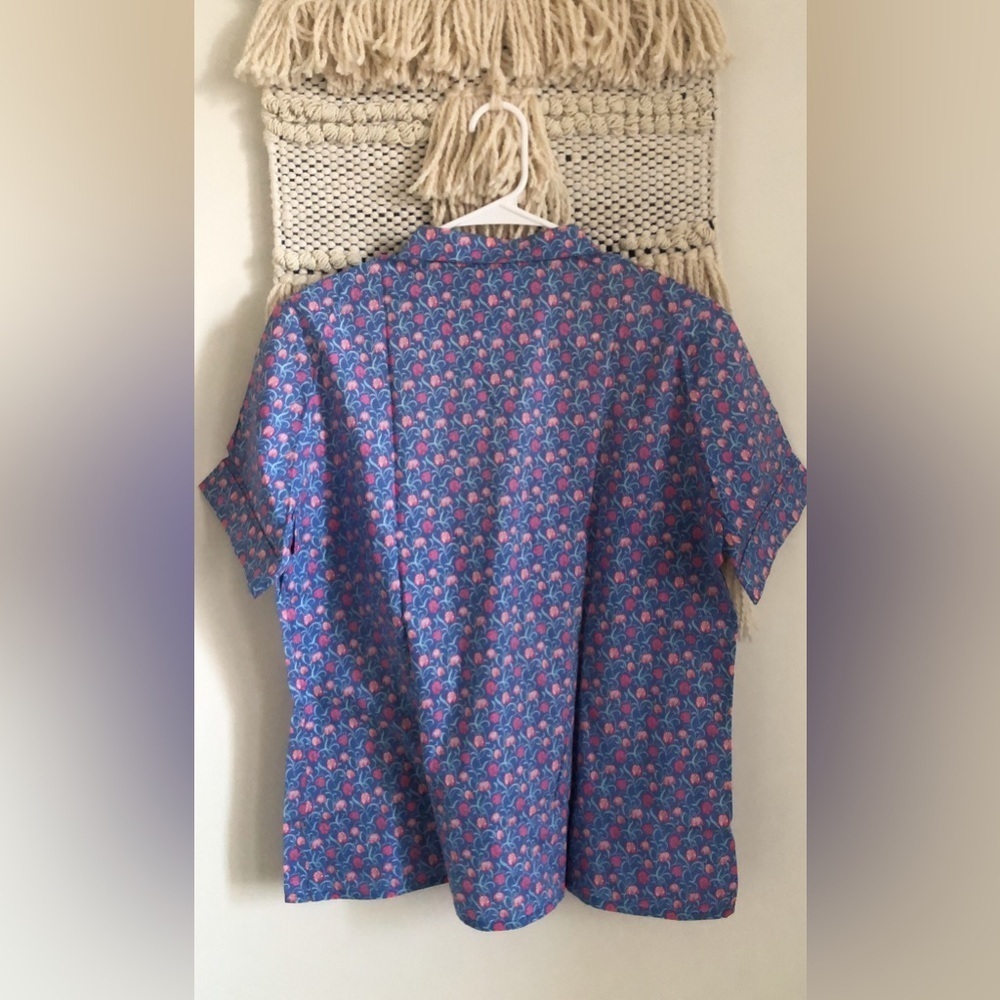 Liberty of London Short Sleeve Floral Printed Button Down Shirt Men Blue Purple - Picture 3 of 4